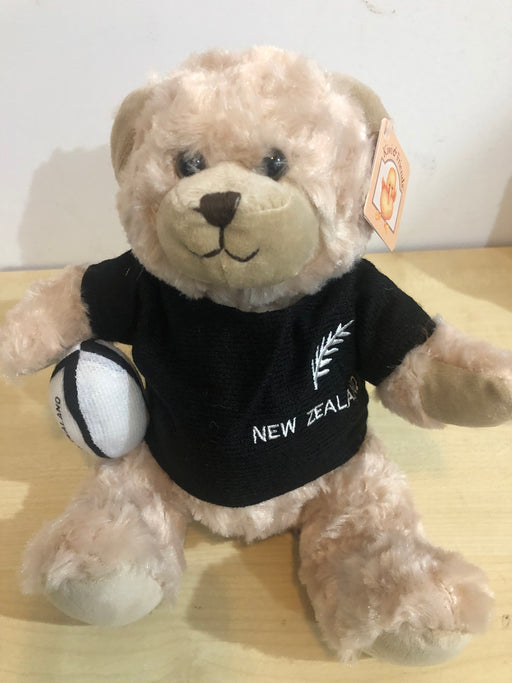 Kiwi & Friends - Sitting Teddy Bear with Rugby Ball 21cm - Light Brown