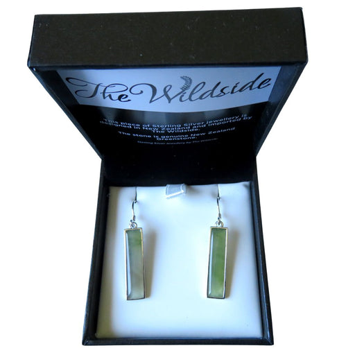 Wildside XP113 Sterling Silver and New Zealand Greenstone Rectangular Earrings