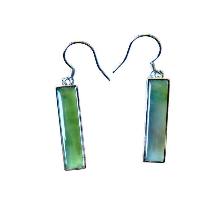 Wildside XP113 Sterling Silver and New Zealand Greenstone Rectangular Earrings
