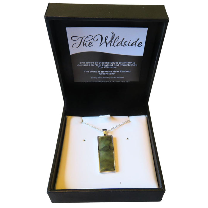 Wildside XP114 Sterling Silver and New Zealand Greenstone Rectangular Pendant
