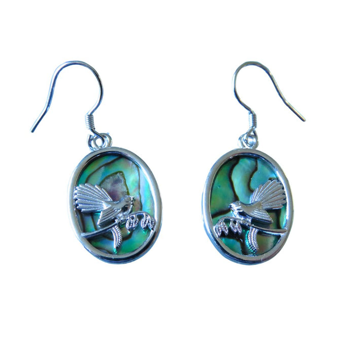 Wildside XP118 Fantail Sterling Silver Paua Oval Drop Earrings