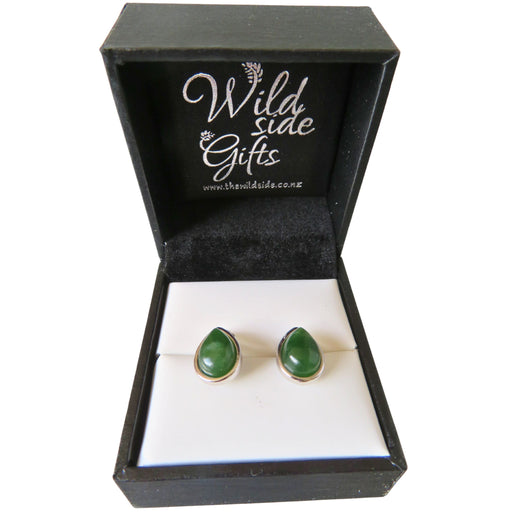 Wildside XP130 New Zealand Greenstone Teardrop Sterling Silver Stud Earrings