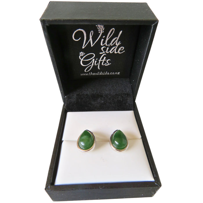 Wildside XP130 New Zealand Greenstone Teardrop Sterling Silver Stud Earrings