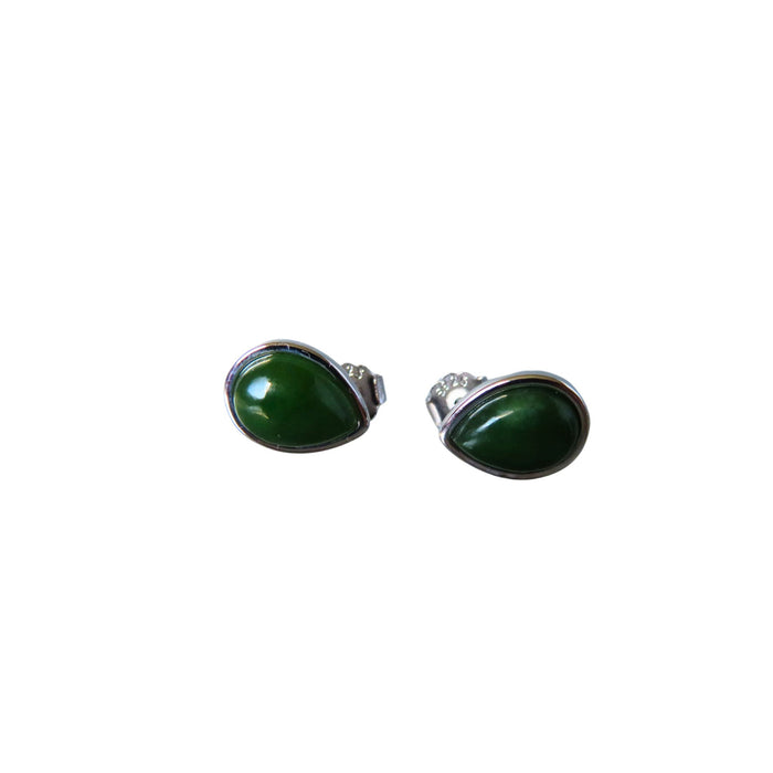 Wildside XP130 New Zealand Greenstone Teardrop Sterling Silver Stud Earrings