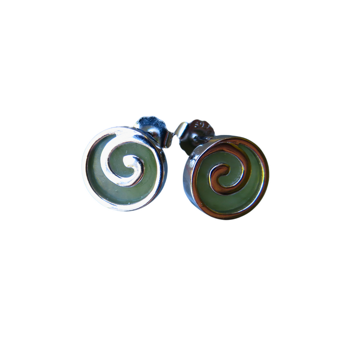 Wildside XP134 New Zealand Greenstone Koru Sterling Silver Stud Earrings