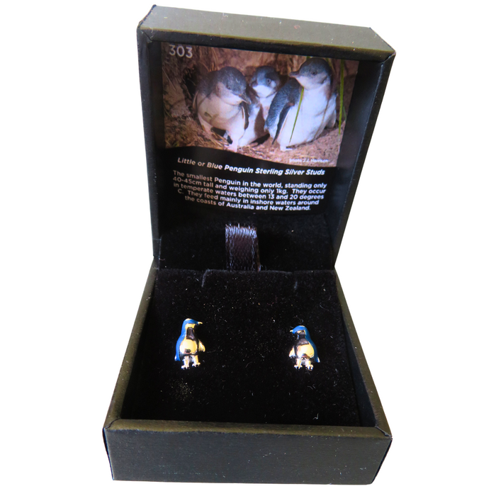 Wildside XP138 - Sterling Silver Enamel Blue Penguin Stud Earrings