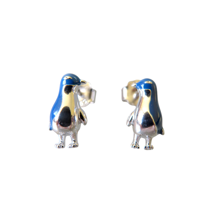 Wildside XP138 - Sterling Silver Enamel Blue Penguin Stud Earrings