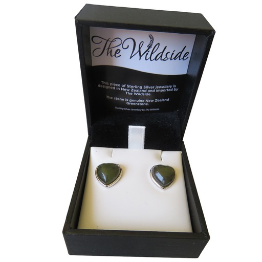 Wildside XP139 Sterling Silver & New Zealand Greenstone Heart Stud Earrings