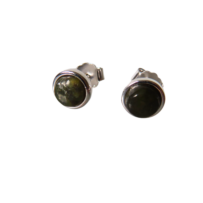 Wildside XP154 Round New Zealand Greenstone & Sterling Silver Stud Earrings