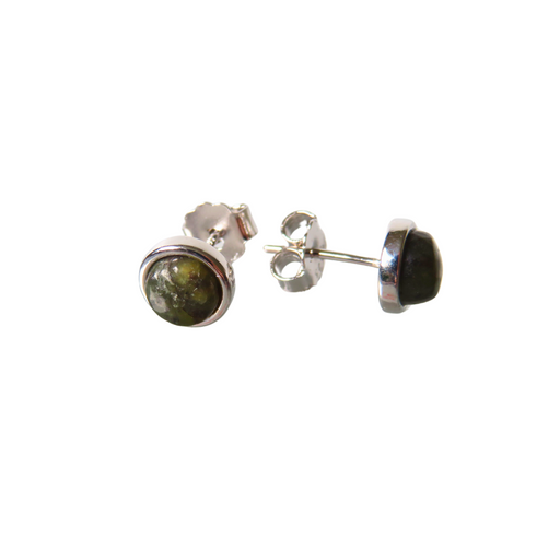 Wildside XP154 Round New Zealand Greenstone & Sterling Silver Stud Earrings