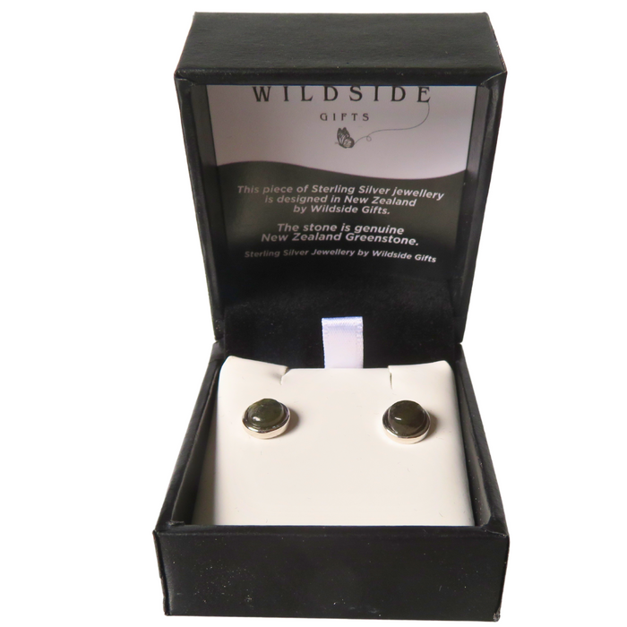 Wildside XP154 Round New Zealand Greenstone & Sterling Silver Stud Earrings