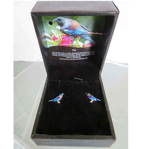 Wildside XP79 - Silver on Stainless Steel Enamel Tui Stud Earrings