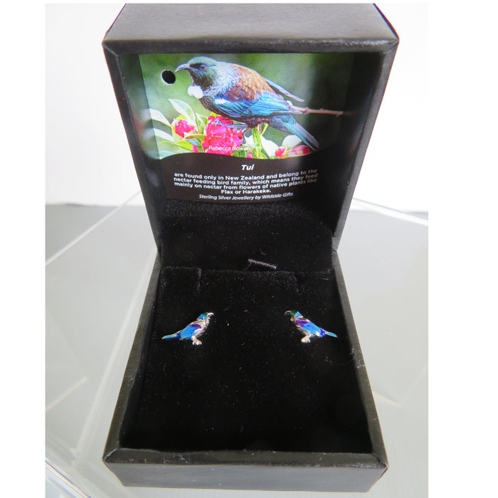 Wildside XP79 - Silver on Stainless Steel Enamel Tui Stud Earrings