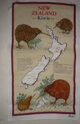 NZ Tea Towel - Cotton Four Kiwis Brown