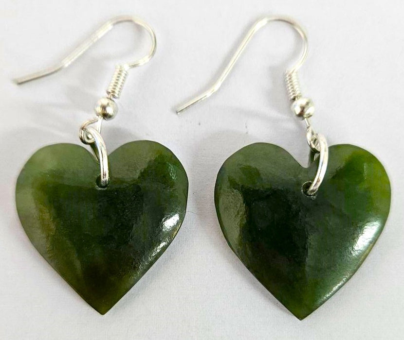 NZ Greenstone Earrings - Heart shaped 20mm