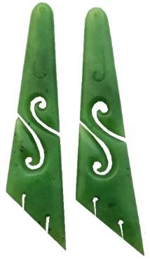NZ Greenstone Earrings - Triangle Koru Drop 55mm
