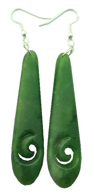 NZ Greenstone Earrings - Diamond Koru 60mm