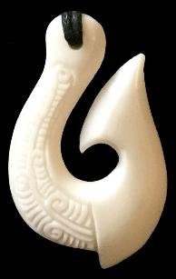 NZ Bone Carved Hook Pendant 35mm