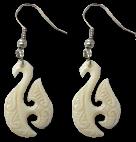 NZ Bone Carved Hook Earrings 25 mm