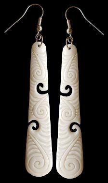 NZ Bone Carved Drop Earrings 70 mm