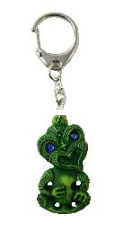 NZ Keyring Green Resin Tiki 50mm