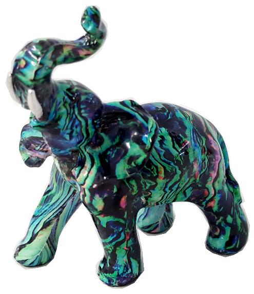 NZ Ornament - Polystone Paua Elephant 90mm