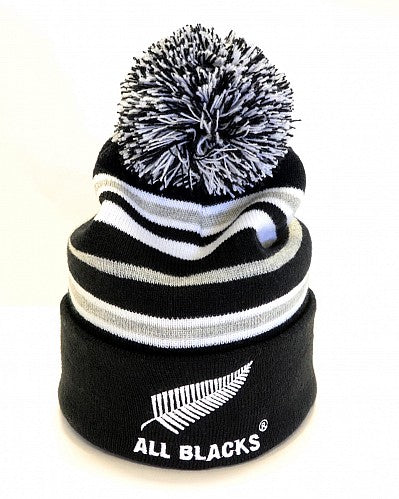 All Blacks Stripe Pom Pom Beanie