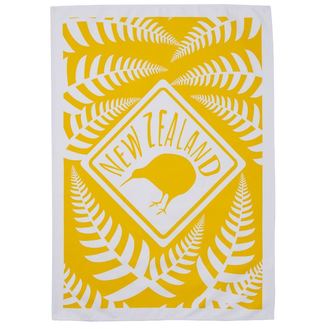 H&B Tea Towel Yellow Kiwi White
