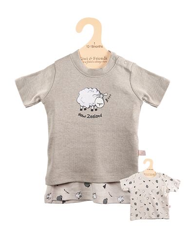 Kiwi & Friends - 2-pk Tees Cocoa/Cream – Kiwi & Sheep (2) 18-24 mths