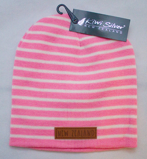 Kiwi Silver - Striped New Zealand Beanie (Pink/White)
