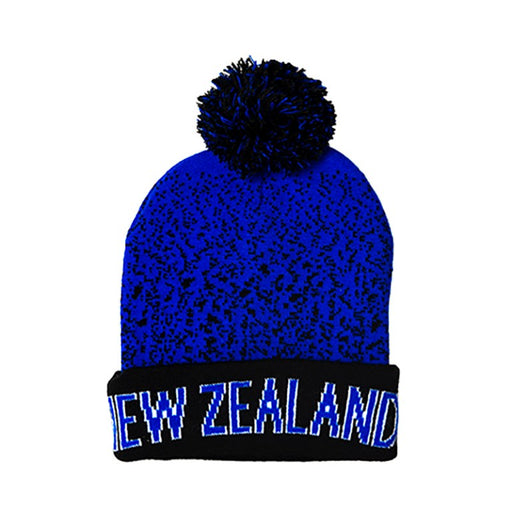 Kiwi Silver Beanie - New Zealand Blue Black Fleck with Pompom