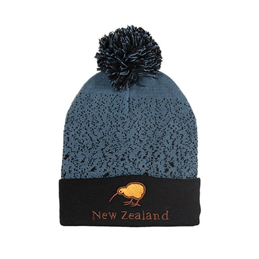 Kiwi Silver Beanie - Grey with Black Fleck, Pompom and Kiwi