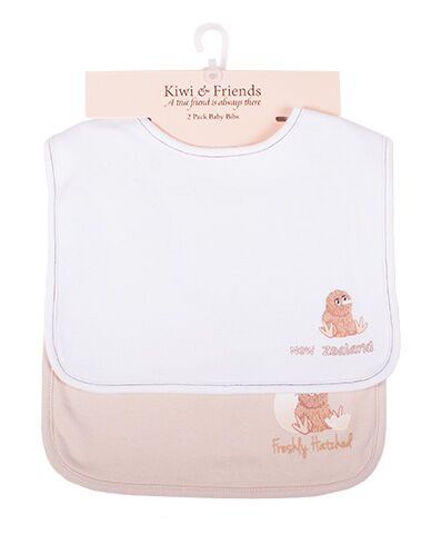 Kiwi & Friends - Baby Bibs 2 pk Cream/white