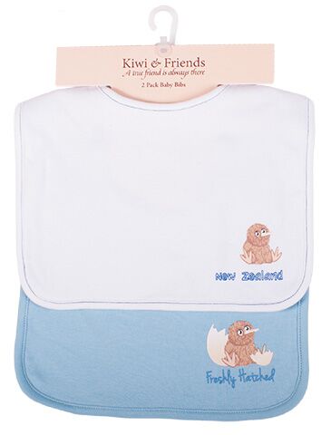 Kiwi & Friends - Baby Bibs 2pk Blue/White