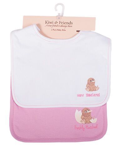 Kiwi & Friends - Baby bibs 2 pk pink/white