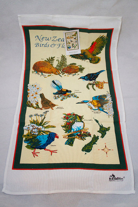 NZ Tea Towel - Birds & Flowers Cream
