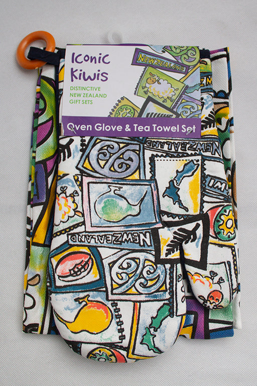 NZ Tea Towel & Oven Glove Set - Iconic Kiwis
