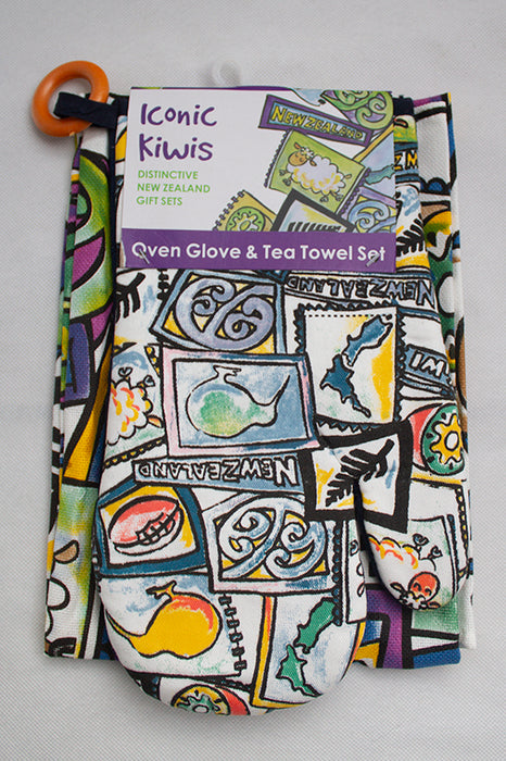 NZ Tea Towel & Oven Glove Set - Iconic Kiwis