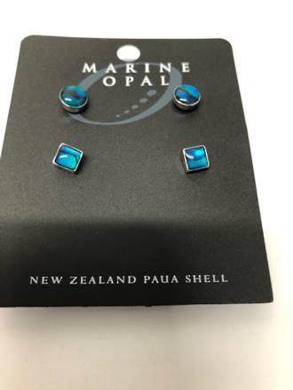 Marine Opal - Round & Square Blue Paua Earrings