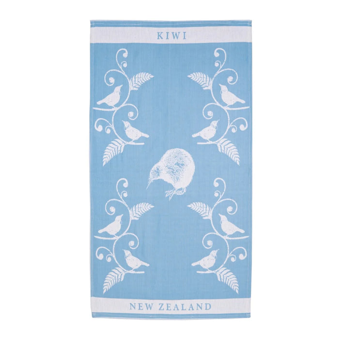 NZ Tea Towel - Jacquard Kiwi & Tui Blue
