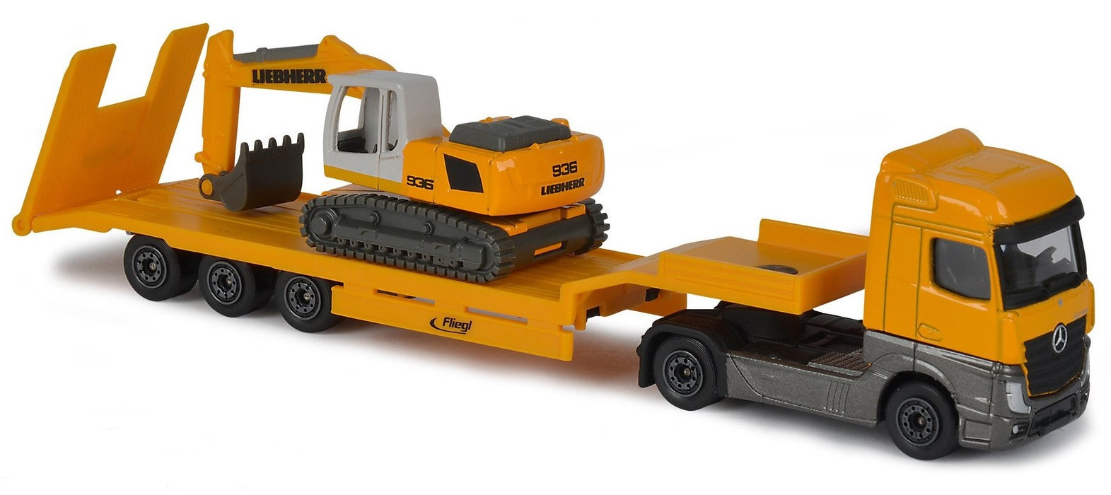 Majorette Transporter - Mercedes Benz Actros with Liebherr Excavator R938