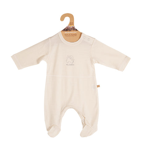 Kiwi & Friends - Baby Merino Onesie - Cream (0) 6-12 mths