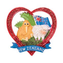 NZ Fridge Magnet - Heart Sheep & Kiwi Red