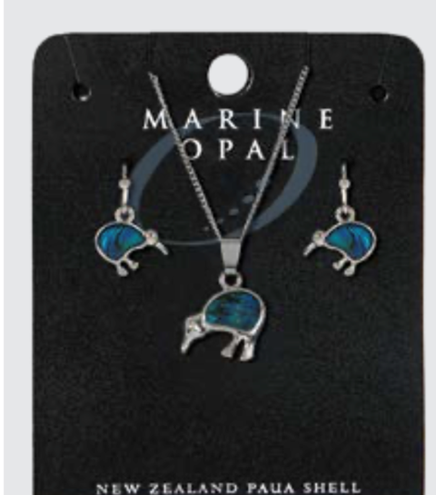 Marine Opal - Blue Paua Kiwi Earring & Pendant Set