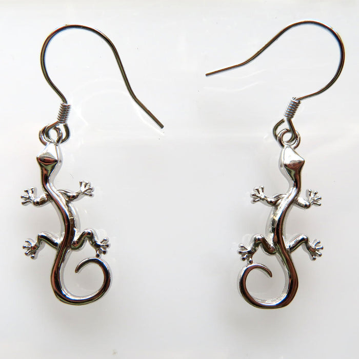 Wildside XP51 - Sterling Silver Drop Earrings Gecko