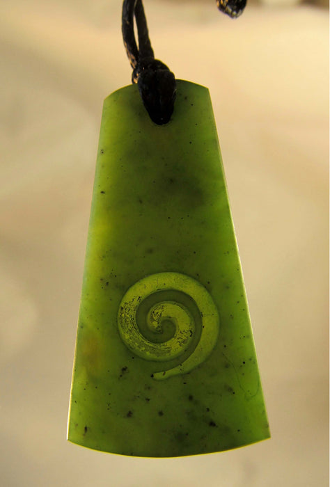 Mana NZ - Greenstone Pendant Wedge Koru Pattern B121