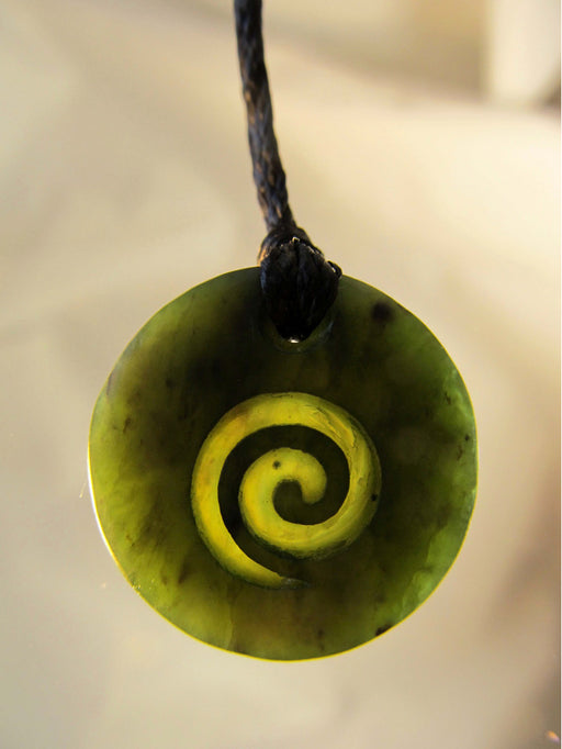 Mana NZ - Greenstone Pendant Round Koru B122