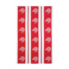 NZ Tea Towel - Jacquard Kiwi stripe red waffle weave