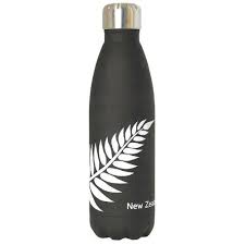 NZ S/S Drink Bottle - Black White Fern 500ml