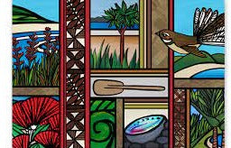 Sarah C Designs - Artblock Pohutukawa Paua Fantail
